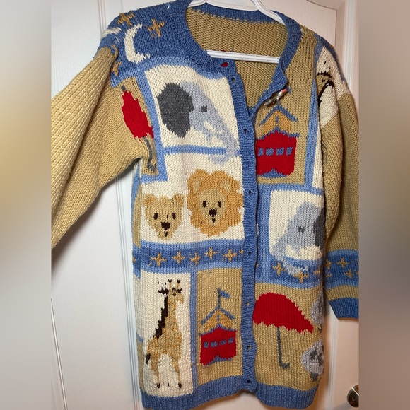 Vintage Hand knit Noah’s Ark cardigan Sweater - Picture 7 of 9